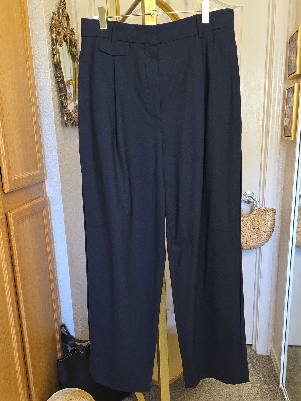 COS Wide-Leg Tailored Trousers Navy Black Front and Side Pleats 6